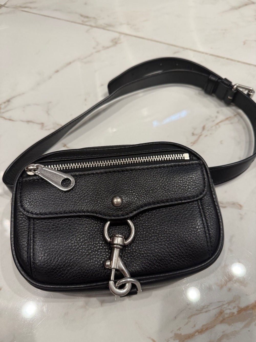 Rebecca Minkoff Black Leather Belt bag with silver Hardware